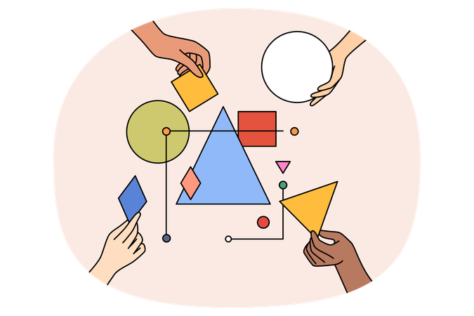 Diverse people team connect geometric shapes  Illustration