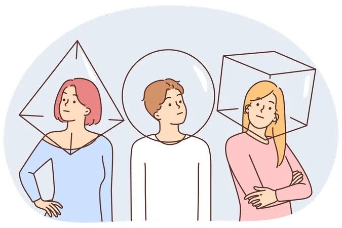 Diverse people with heads in geometric figures  Illustration
