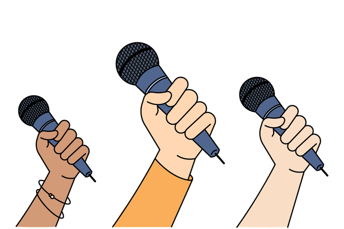 Diverse people with microphones go for freedom of speech  Illustration