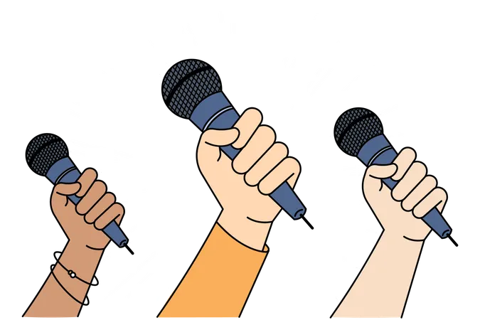 Diverse people with microphones go for freedom of speech  Illustration