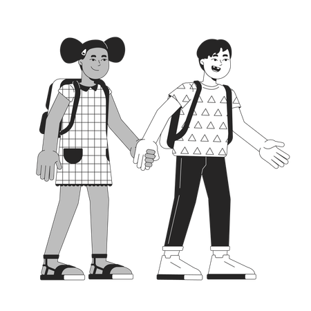 Diverse schoolboy and schoolgirl holding handss  Illustration