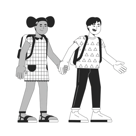 Diverse schoolboy and schoolgirl holding handss  Illustration