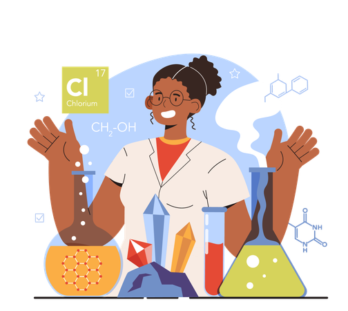 Diverse woman in science experiment  Illustration