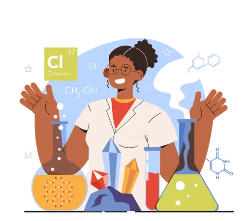 Diverse woman in science experiment  Illustration