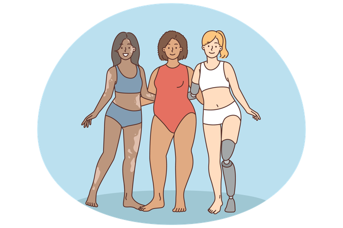Diverse women stand together show unity  Illustration
