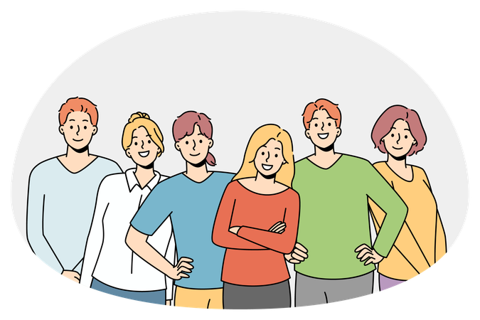 Diverse young people standing together showing friendship and support  Illustration