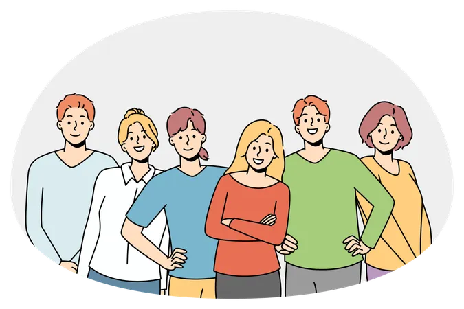 Diverse young people standing together showing friendship and support  Illustration