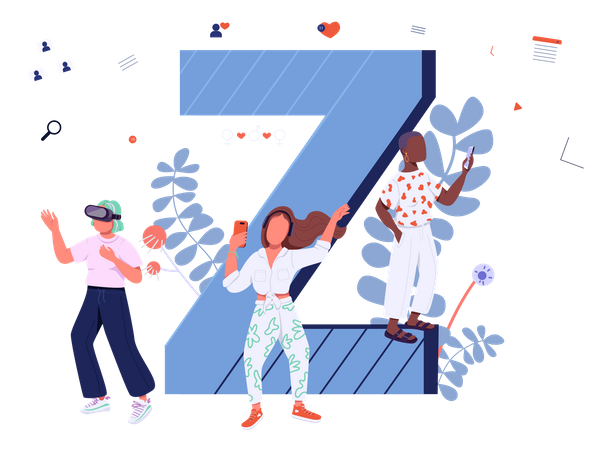 Diverse young people with gadgets Illustration
