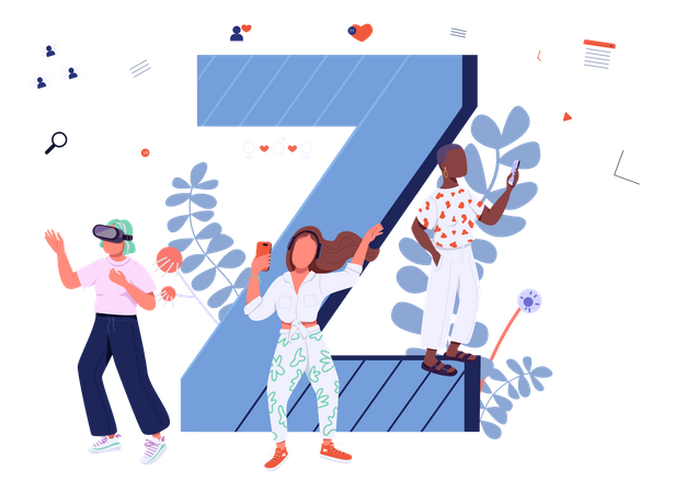 Diverse young people with gadgets  Illustration