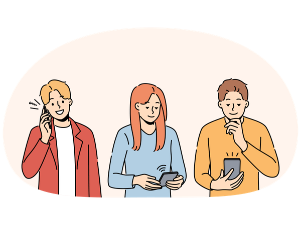 Des personnes diverses utilisent des gadgets  Illustration