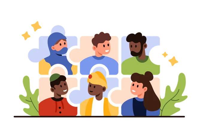 Diversity In Recruitment Employment Multicultural And Multinational Talent Employees Inside Group Of Connected Puzzles Team Building From People Of Different Ethnicity Cartoon Vector Illustration Illustration