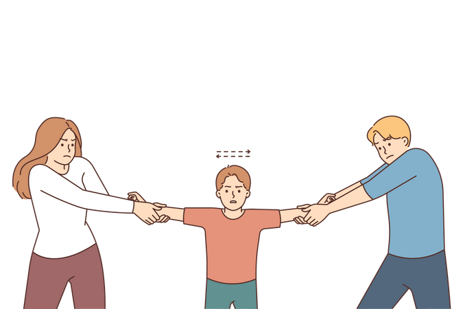 Divorced couple fighting for child custody  Illustration