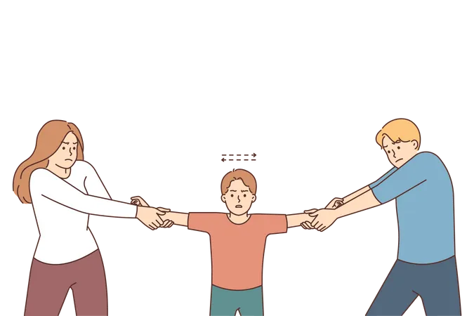 Divorced couple fighting for child custody  Illustration