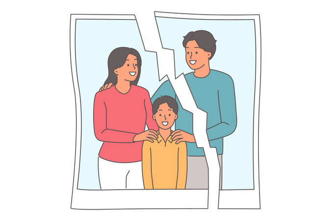 Divorced married couple with boy  Illustration