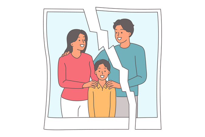 Divorced married couple with boy  Illustration