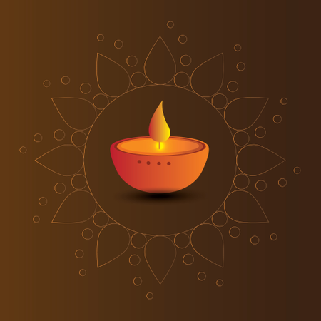 Diwali Festival Greeting Card With Beautiful Rangoli And Diya Background Illustration