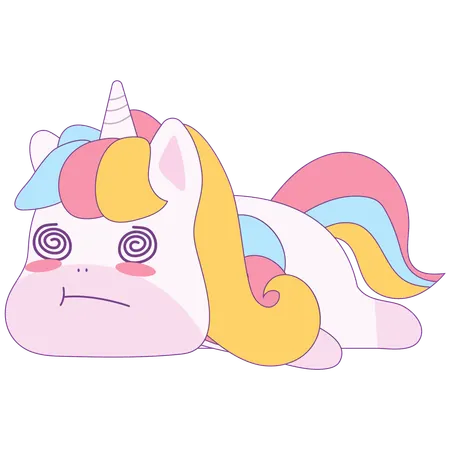 Dizzy Unicorn Laying Down  Illustration
