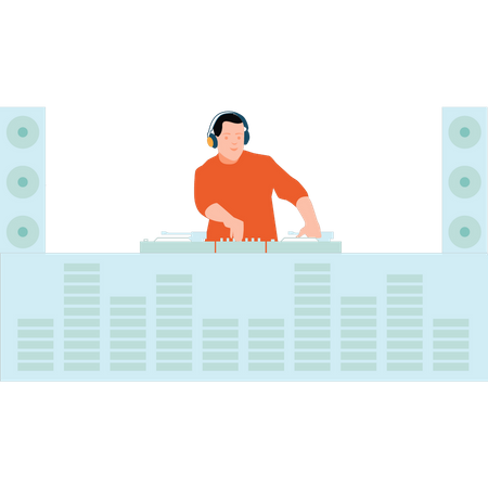 DJ boy playing music  일러스트레이션