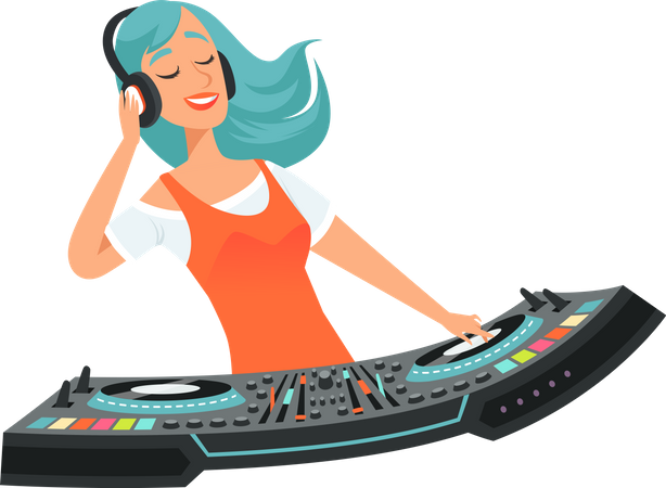 Dj Girl Playing Music  Illustration