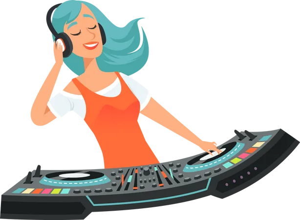 Dj Girl Playing Music  Illustration