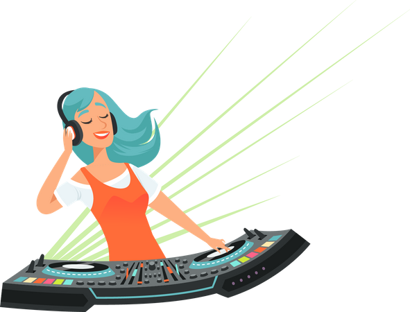 Dj Girl Playing Music  Illustration