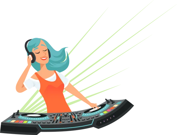 Dj Girl Playing Music  Illustration