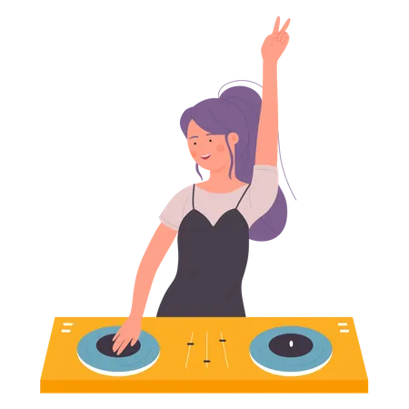 Dj Girl Playing Music  Illustration