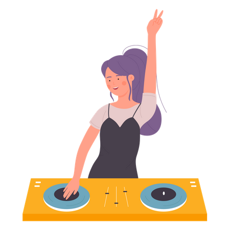 Dj Girl Playing Music  Illustration