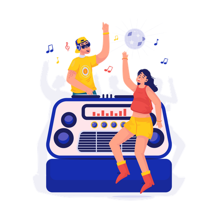 라이브 DJ 하우스 뮤직 쇼 파티 공연  일러스트레이션