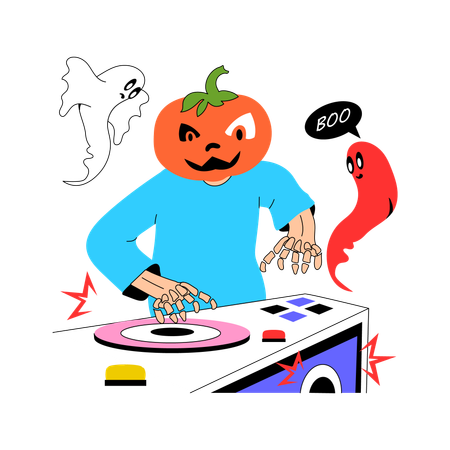 Un DJ joue de la musique lors d'une fête d'Halloween  Illustration