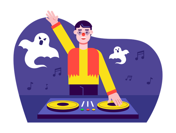 Un DJ joue de la musique lors d'une fête costumée d'Halloween  Illustration