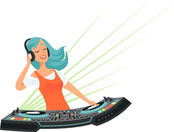 DJ-Mädchen spielt Musik  Illustration