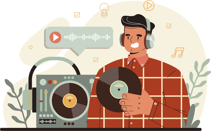 Dj man holding dj vinyl  Illustration