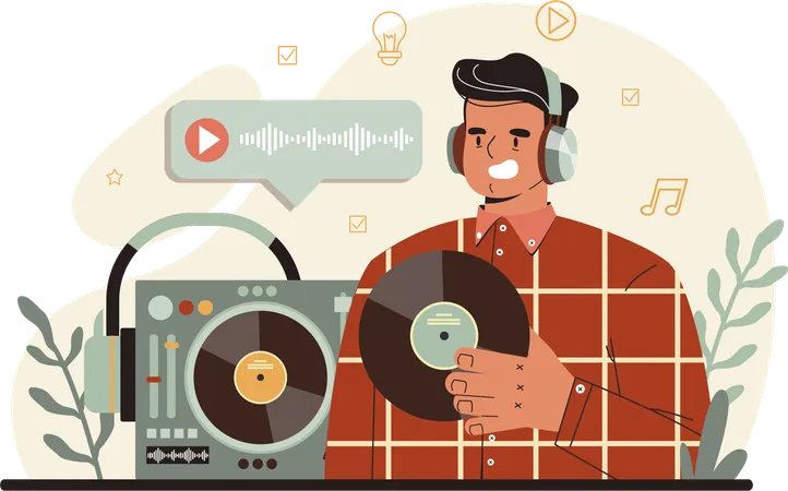 Dj man holding dj vinyl  Illustration