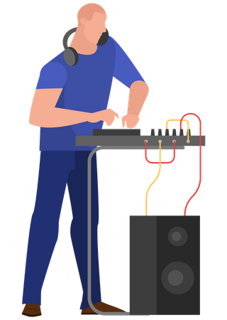 DJ man standing at the audio console  Illustration