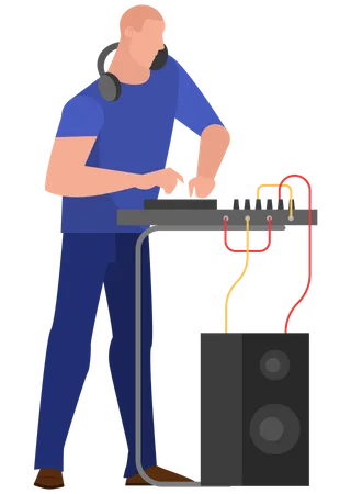 DJ man standing at the audio console  Illustration