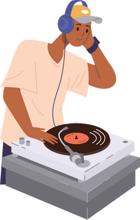 Dj masculino tocando música  Ilustração