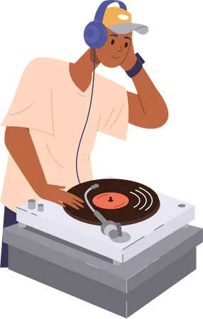 Dj masculino tocando música  Ilustração