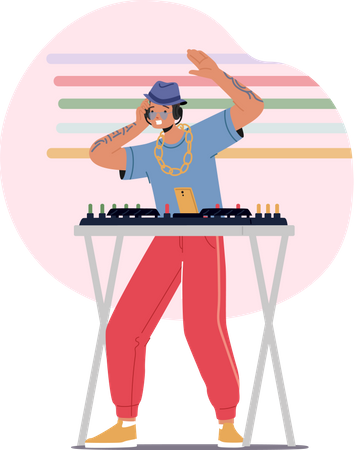 DJ masculino tocando música na festa  Ilustração