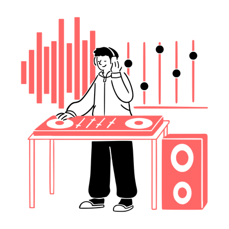 Mixagem de faixas de DJ em estúdio  Ilustração
