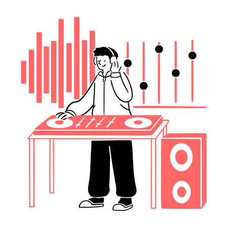 Mixagem de faixas de DJ em estúdio  Ilustração
