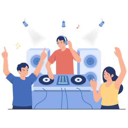 DJ Party with Dancing Crowd  Illustration