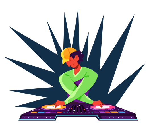 DJ person standing at the audio console  Illustration