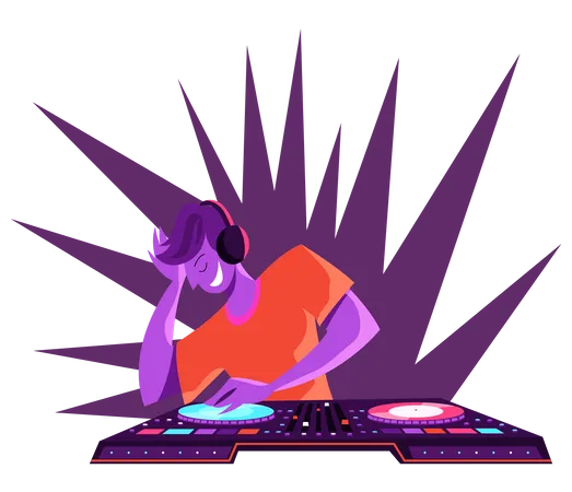Persona DJ parada en la consola de audio  Ilustración