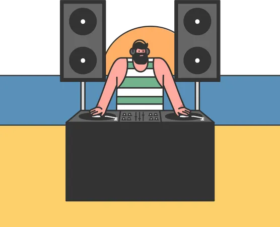 DJ playing at a beach party  Illustration