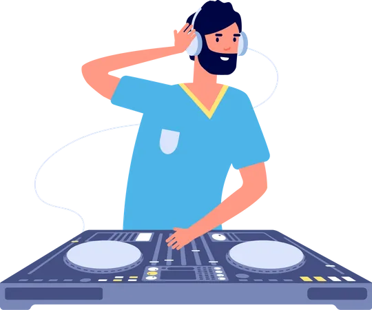 Dj Characters People With Headphones And Turntable Mixer Make Contemporary Music In Club Dj Guy Spinning Disc Isolated Vector Set Dj Discotheque Entertainment People Musical Nightclub Illustration Illustration