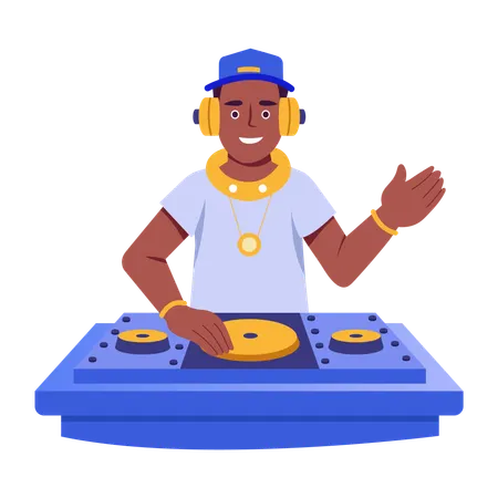 술집에서 음악을 틀고 있는 DJ  일러스트레이션