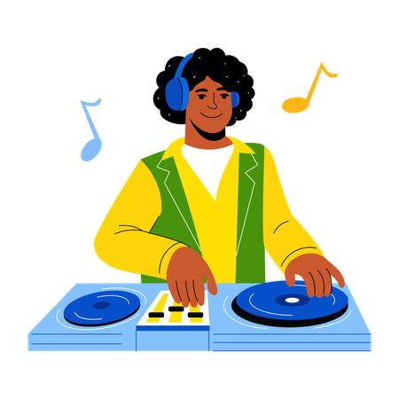 DJ playing music on turntable  Illustration