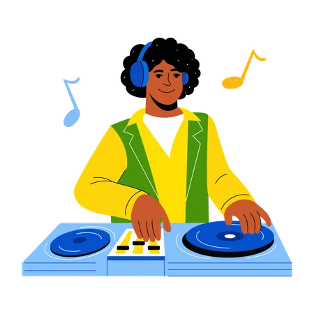 DJ playing music on turntable  Illustration