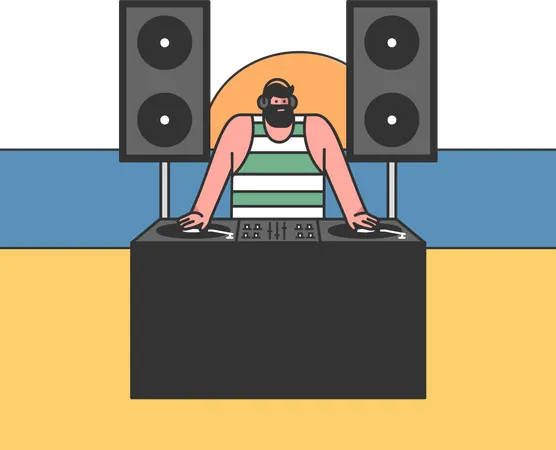 DJ spielt bei einer Strandparty  Illustration